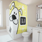 Personalisierte Schwarz-Weiß-Hunde Duschvorhang (Beispiel)