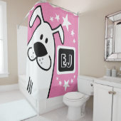 Personalisierte Schwarz-Weiß-Hunde Duschvorhang (Beispiel)