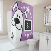 Personalisierte Schwarz-Weiß-Hunde Duschvorhang (Beispiel)