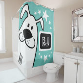 Personalisierte Schwarz-Weiß-Hunde Duschvorhang (Beispiel)