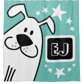 Personalisierte Schwarz-Weiß-Hunde Duschvorhang (Vorderseite)