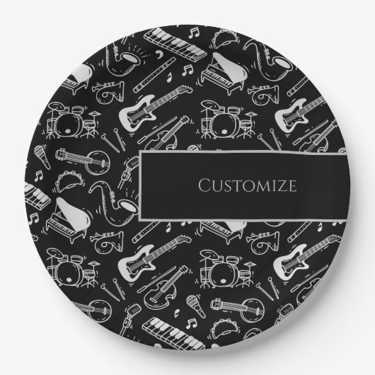 Personalisierte Schwarz-Weiß-Instrumente 2 Pappteller (Vorderseite)