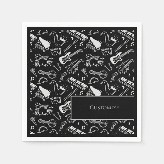 Personalisierte Schwarz-Weiß-Instrumente 2 Serviette (Vorderseite)