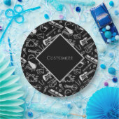 Personalisierte Schwarz-Weiß-Instrumente Pappteller (Party)