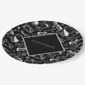 Personalisierte Schwarz-Weiß-Instrumente Pappteller (Schrägansicht)