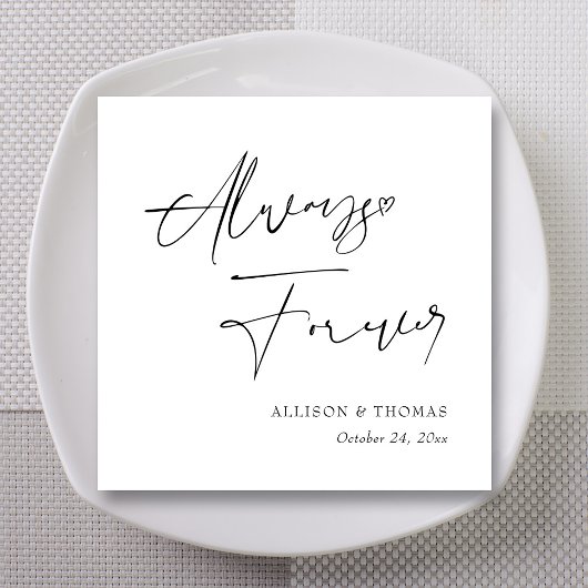 Personalisierte Schwarz-Weiß-Kalligrafie-Hochzeit Serviette