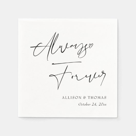 Personalisierte Schwarz-Weiß-Kalligrafie-Hochzeit Serviette (Vorderseite)