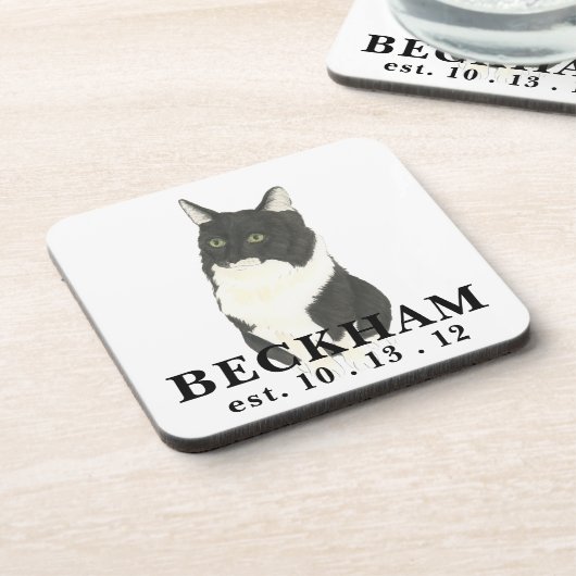 Personalisierte Schwarz-Weiß-Kat-Getränke-Coaster Getränkeuntersetzer (Linke Seite)