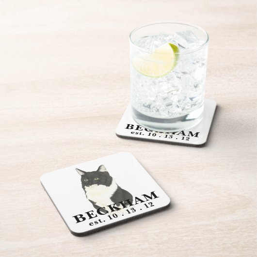 Personalisierte Schwarz-Weiß-Kat-Getränke-Coaster Getränkeuntersetzer (Rechte Seite)