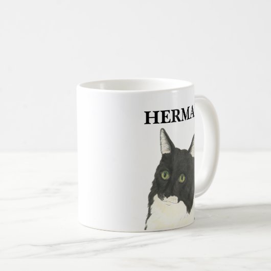 Personalisierte Schwarz-Weiß-Kat-Getränke-Coaster Kaffeetasse (VorderseiteRechts)