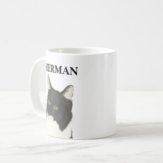 Personalisierte Schwarz-Weiß-Kat-Getränke-Coaster Kaffeetasse (Vorderseite Links)