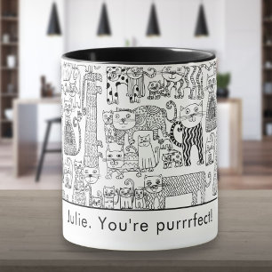 Personalisierte Schwarz-Weiß-Katzen Modern Tasse