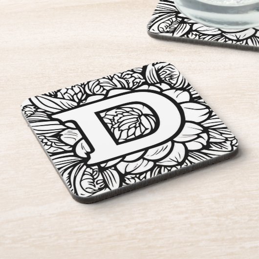 Personalisierte Schwarz-Weiß-Monogramm im Tattoo-S Getränkeuntersetzer (Linke Seite)