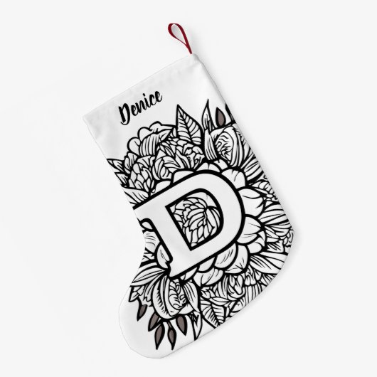 Personalisierte Schwarz-Weiß-Monogramm im Tattoo-S Kleiner Weihnachtsstrumpf (Rückseite (Hängend))