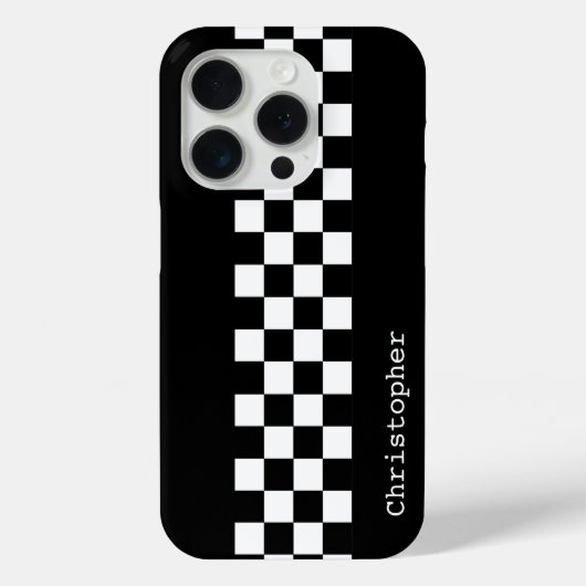 Personalisierte Schwarz-Weiß-Racing-Karo Case-Mate iPhone Hülle (Rückseite)