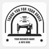 Personalisierte Schwarz-Weiß-SEWING Quadratischer Aufkleber (Vorderseite)