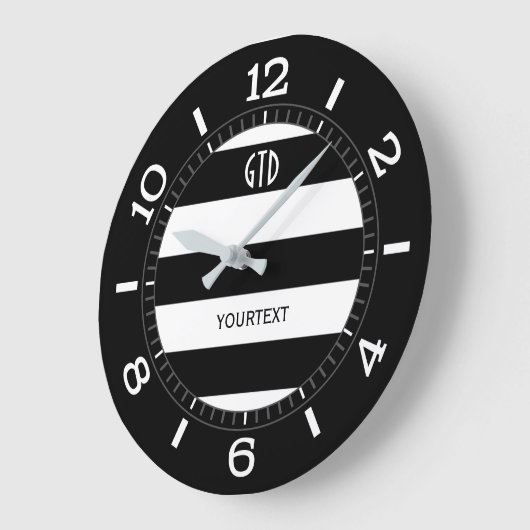 Personalisierte Schwarz-Weiß-Streifen Große Wanduhr (Winkel)