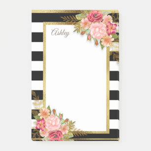 Personalisierte Schwarz-Weiß-Streifen Pink-Gold-Bl Post-it Klebezettel