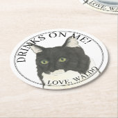 Personalisierte Schwarz-Weiß-Tuxedo-Ragamuffin-Kat Runder Pappuntersetzer (Angewinkelt)