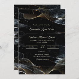 Personalisierte Schwarz-weiß- und Goldhochzeit Einladung