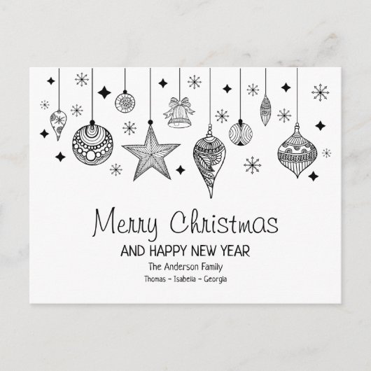 Personalisierte Schwarz-Weiß-Weihnachtsbaumchen Postkarte (Vorderseite)