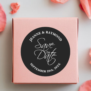 Personalisierte schwarz-weiße Hochzeit "Save the D Runder Aufkleber