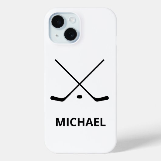 Personalisierte Schwarz-weiße Hockeyschläger Case-Mate iPhone Hülle (Rückseite)