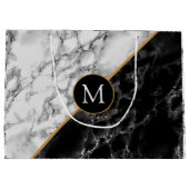 Personalisierte Schwarz-weiße Marmorverpackung Große Geschenktüte (Rückseite)