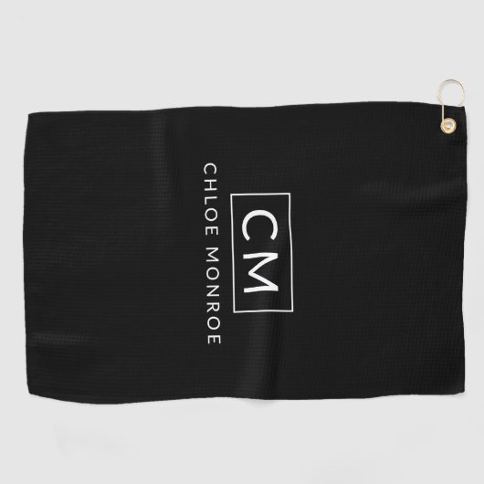 Personalisierte Schwarz-weiße Minimal Moderne Mono Golfhandtuch (Horizontal)
