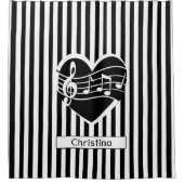 Personalisierte Schwarz-weiße Musiknoten Herz Duschvorhang (Vorderseite)