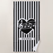 Personalisierte Schwarz-weiße Musiknoten Herz Strandtuch (Vorderseite)