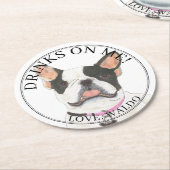 Personalisierte Schwarz-weiße Pied Frenchie Bulldo Runder Pappuntersetzer (Angewinkelt)