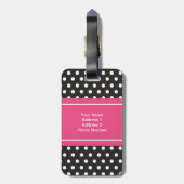 Personalisierte Schwarz-weiße rosa Polka-Punkte Gepäckanhänger (Rückseite vertikal)
