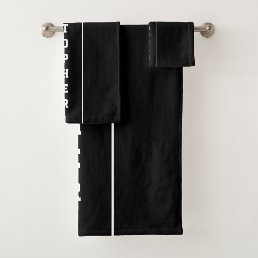 Personalisierte Schwarz-weiße Streifen Badetuch Se Badhandtuch Set (Insitu)