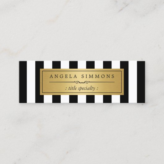 Personalisierte Schwarz-weiße Streifen Mini Visitenkarte (Vorderseite)