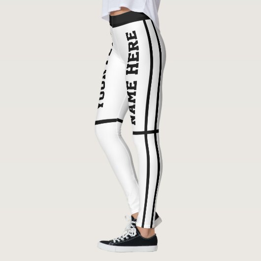 Personalisierte Schwarz-weiße Streifenbezeichnunge Leggings (Links)