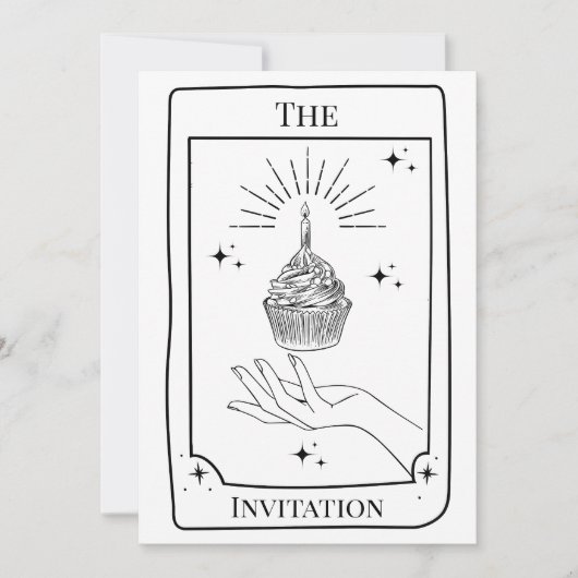 Personalisierte Schwarz-weiße Tarot-Karte Einladung (Vorderseite)