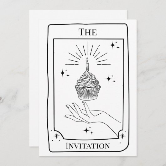 Personalisierte Schwarz-weiße Tarot-Karte Einladung (Vorne/Hinten)