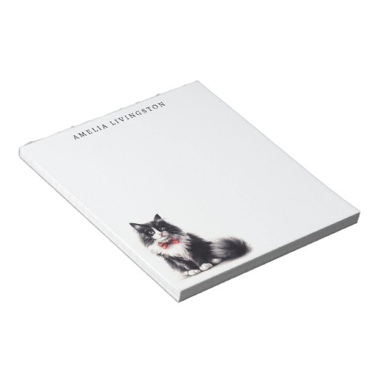 Personalisierte Schwarz-weiße Tuxedo Katze Notizblock (angewinkelt)