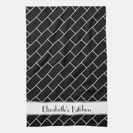 Personalisierte Schwarz-weiße U-Bahn-Fliese Geschirrtuch (Vertikal)