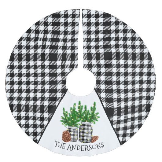 Personalisierte Schwarz-weiße Weihnachten Polyester Weihnachtsbaumdecke (Vorderseite)