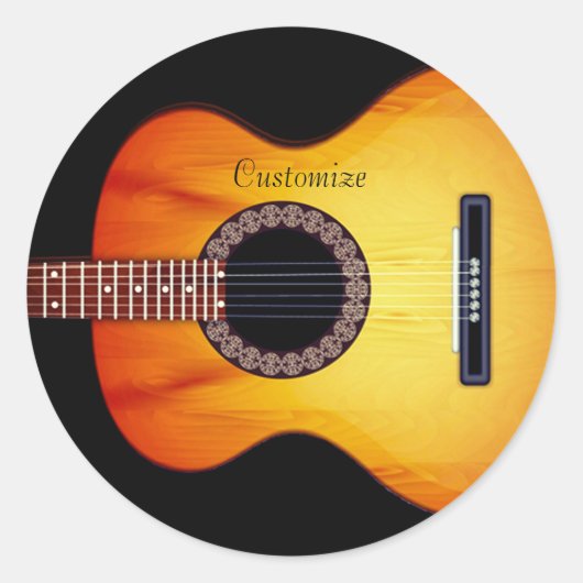 Personalisierte schwarze Acoustic Gitarre Runder Aufkleber (Vorderseite)