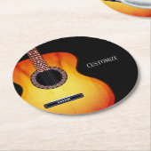 Personalisierte schwarze Acoustic Gitarre Runder Pappuntersetzer (Angewinkelt)