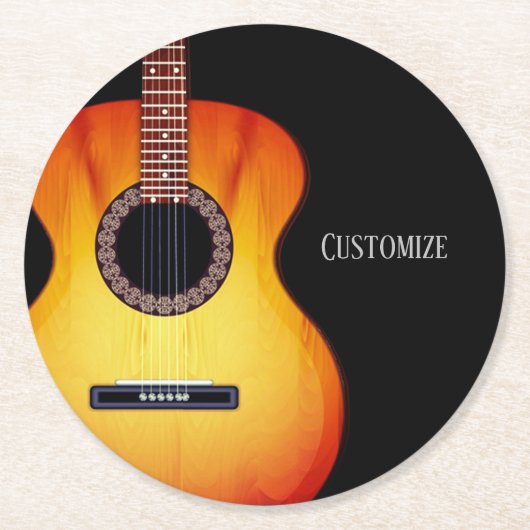 Personalisierte schwarze Acoustic Gitarre Runder Pappuntersetzer (Vorderseite)