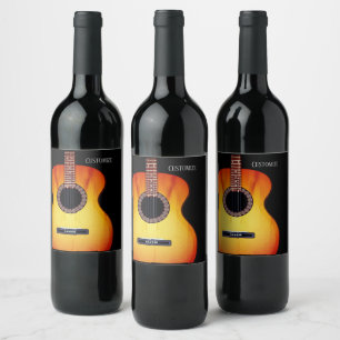 Personalisierte schwarze Acoustic Gitarre Weinetikett