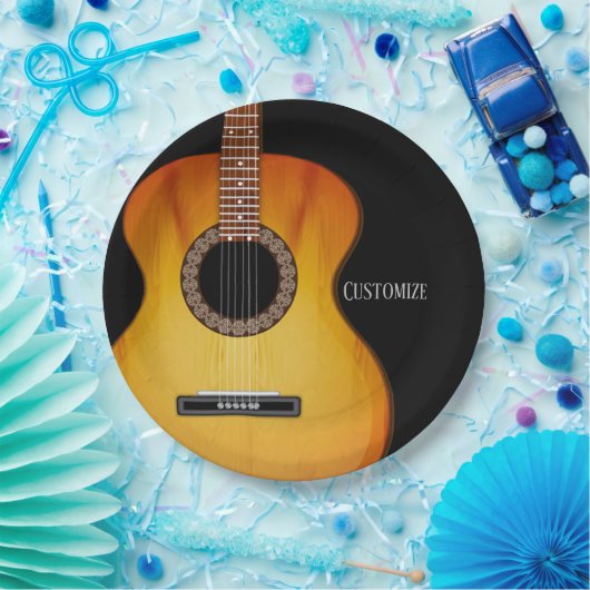 Personalisierte schwarze Akustikgitarre Pappteller (Party)