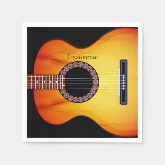 Personalisierte schwarze akustische Gitarre 2 Serviette (Vorderseite)