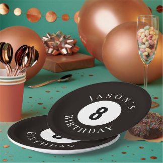 Personalisierte schwarze Billardpool-Balls zum Geb Pappteller