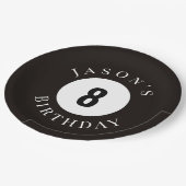 Personalisierte schwarze Billardpool-Balls zum Geb Pappteller (Schrägansicht)