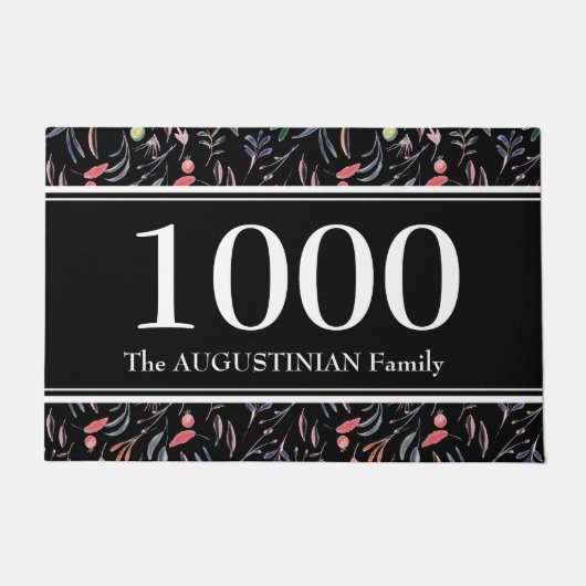 Personalisierte schwarze Blume Fußmatte (Vorderseite)